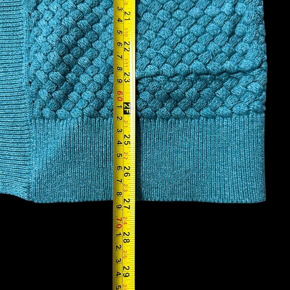 LL Bean Cardigan Sweater Womens Teal Knit Large Open Front Long Sleeve Woven - Picture 7 of 8